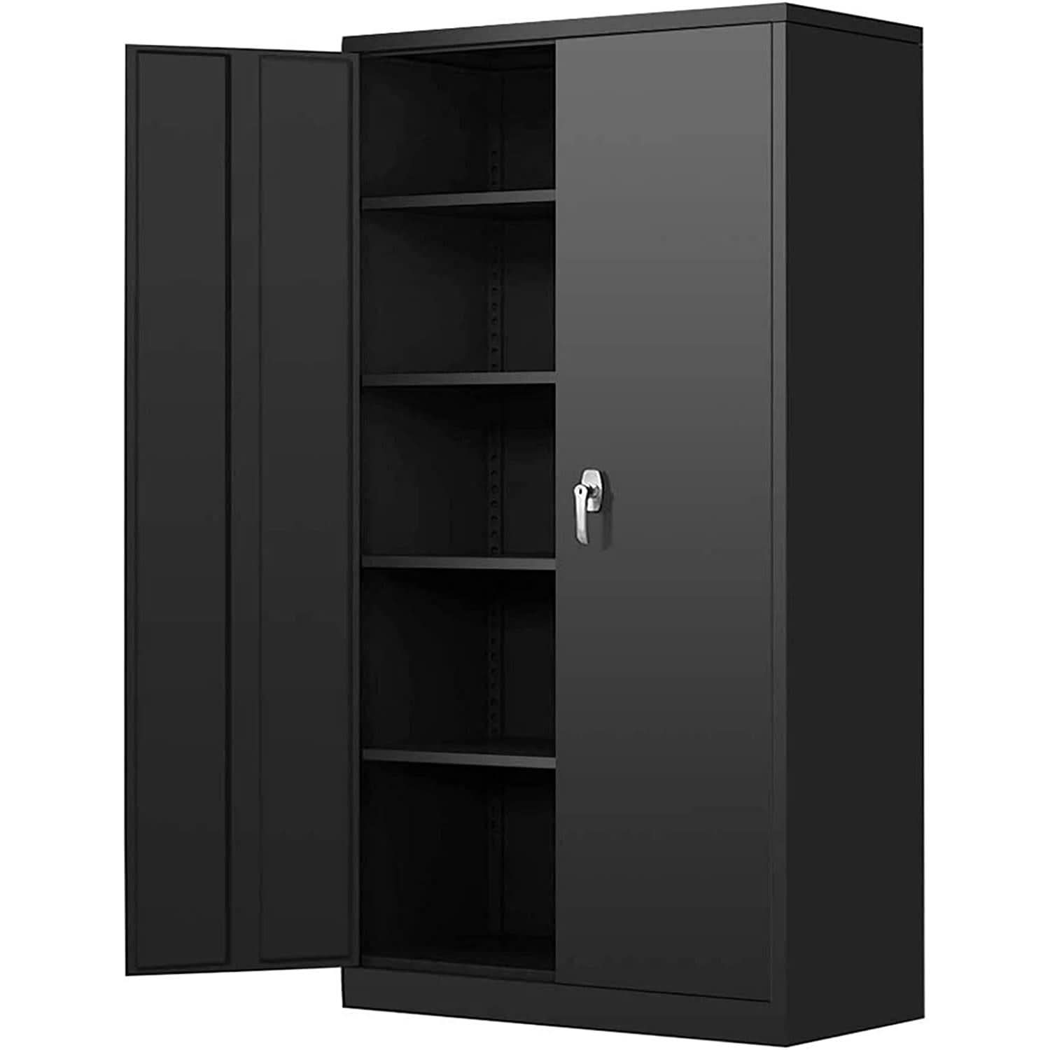Black Metal Storage Cabinet With Lockable Shelves Heavy Duty