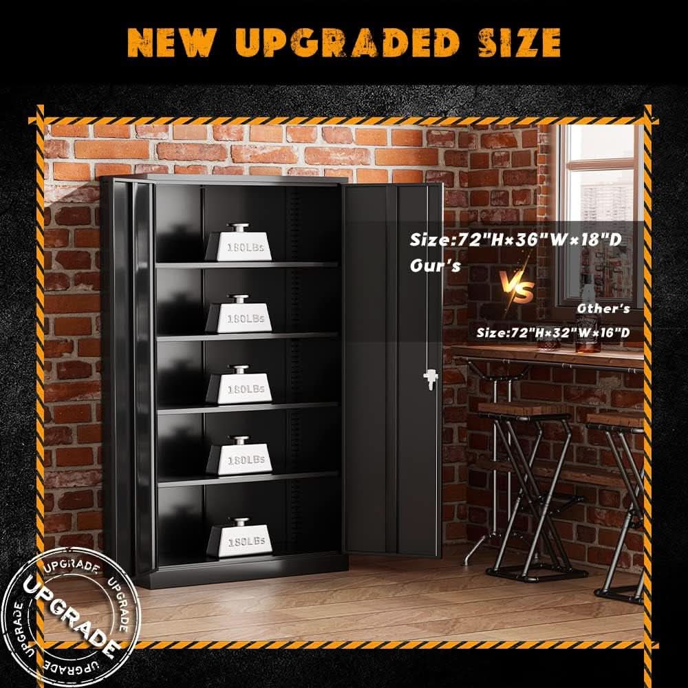 Black Metal Storage Cabinet With Lockable Shelves Heavy Duty