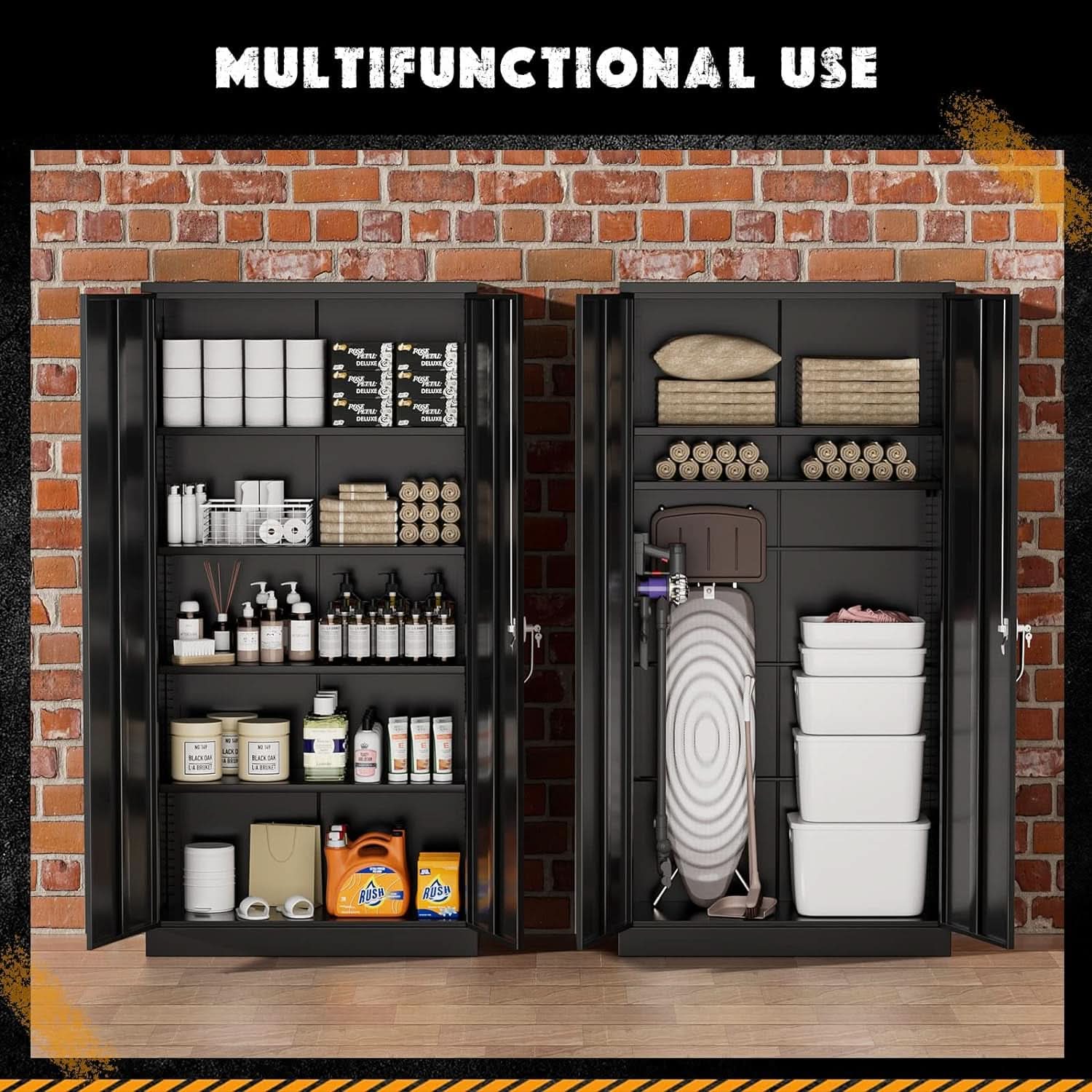 Black Metal Storage Cabinet With Lockable Shelves Heavy Duty