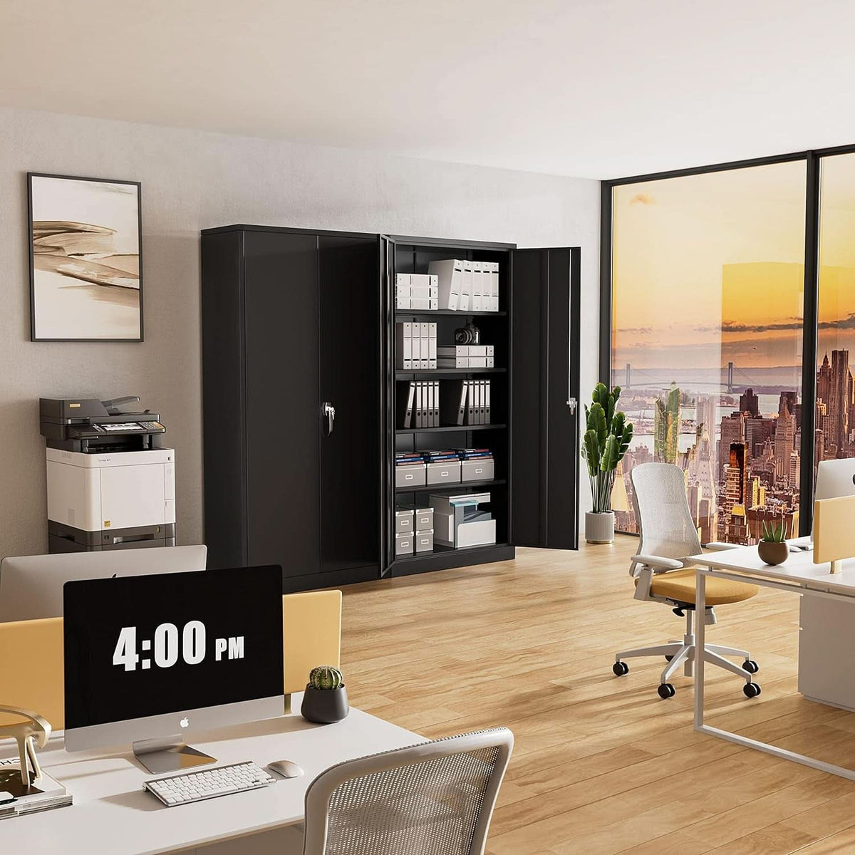 Black Metal Storage Cabinet With Lockable Shelves Heavy Duty