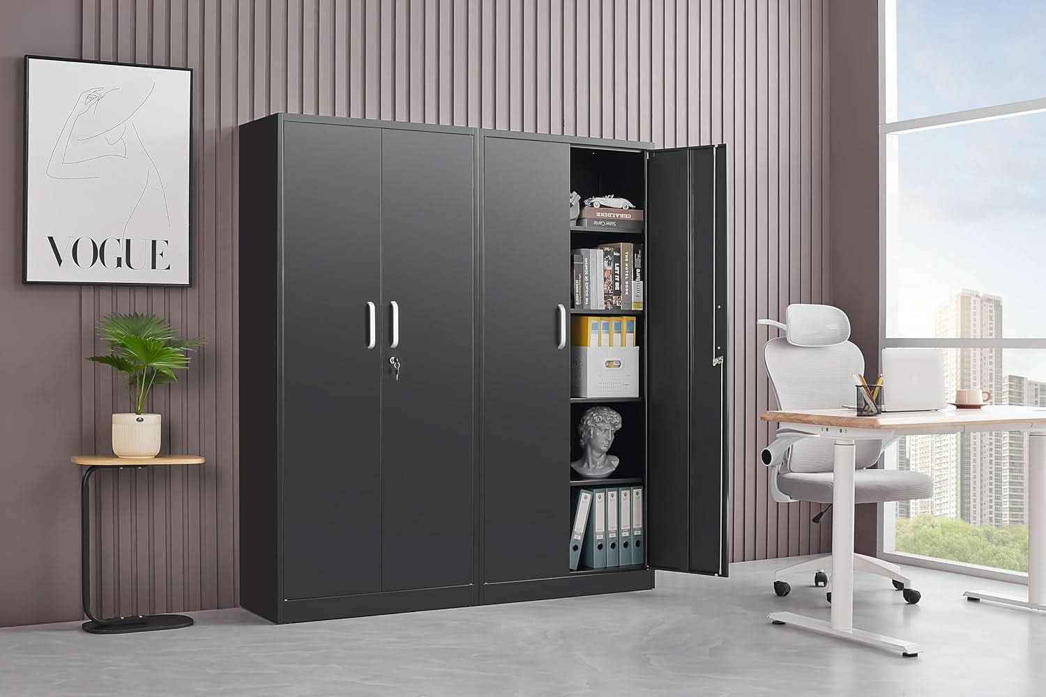 Black Metal Storage Cabinet With Locking Adjustable Shelves