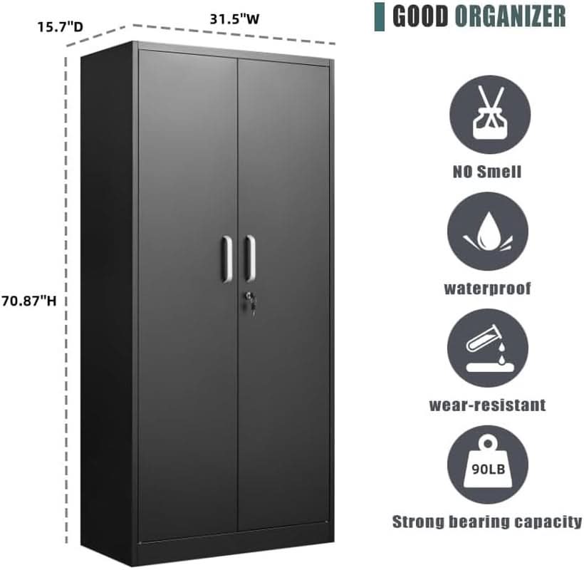 Black Metal Storage Cabinet With Locking Adjustable Shelves