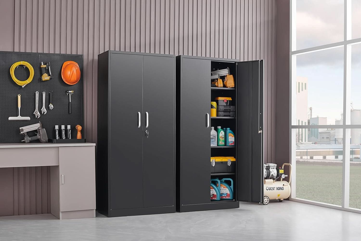 Black Metal Storage Cabinet With Locking Adjustable Shelves
