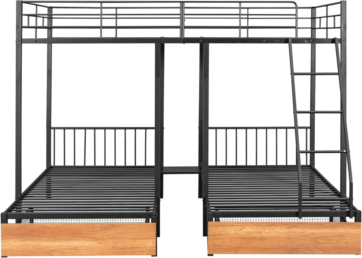 Black Metal Triple Bunk Bed With Drawers Full Over Twin Bunk Beds