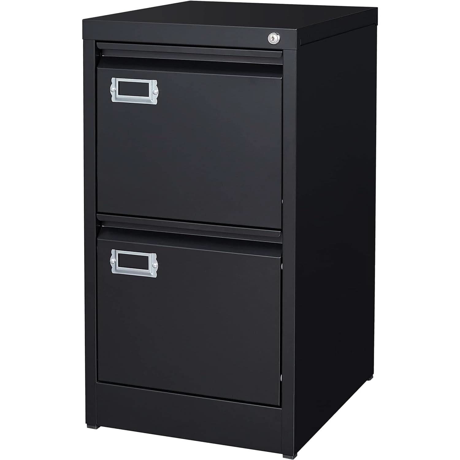 Black Metal Vertical File Cabinet With Lock 2 Drawers