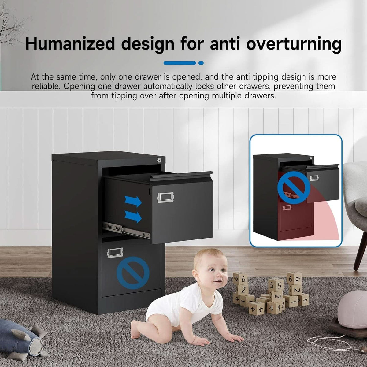 Black Metal Vertical File Cabinet With Lock 2 Drawers