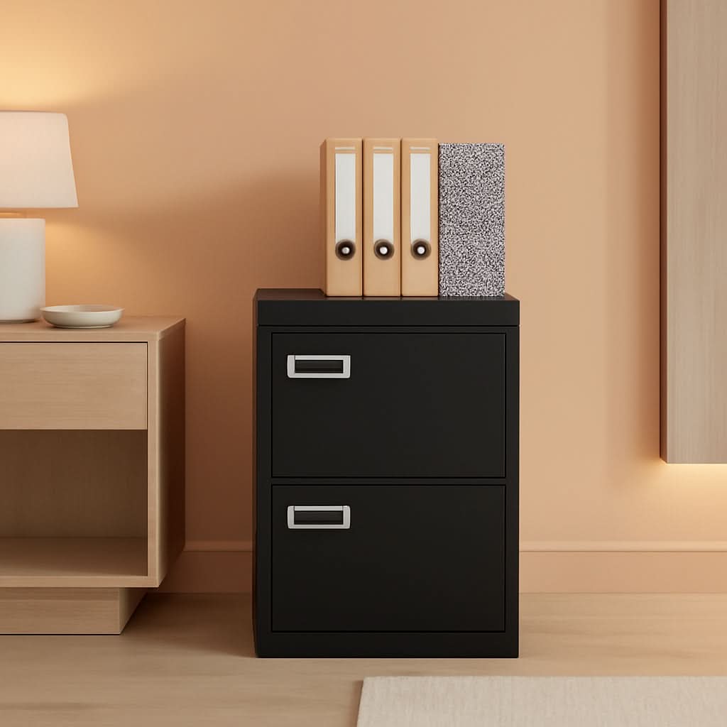 Black Metal Vertical File Cabinet With Lock 2 Drawers