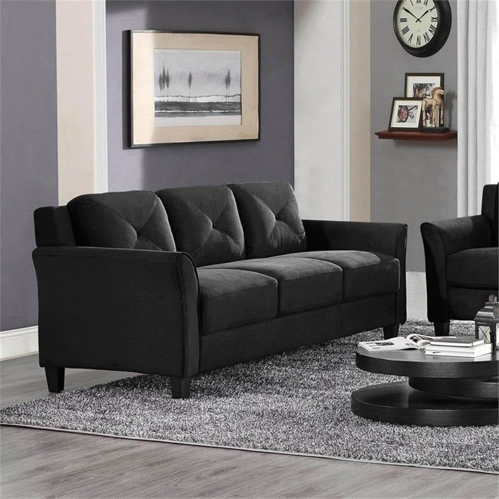 Black Microfiber Modern Sofa Set 3 Piece Chair Loveseat