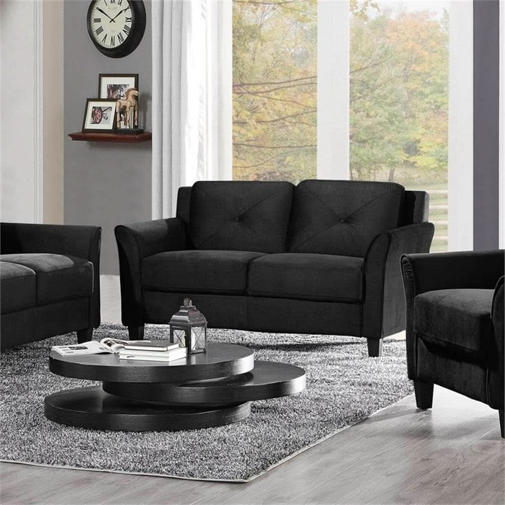 Black Microfiber Modern Sofa Set 3 Piece Chair Loveseat