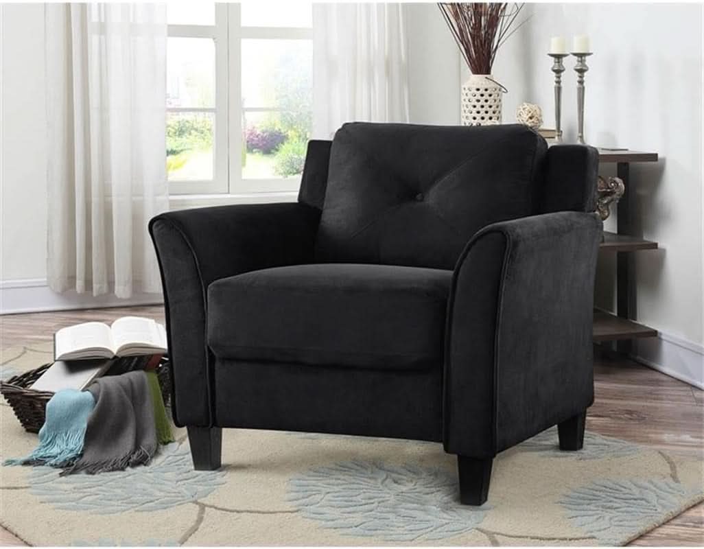Black Microfiber Modern Sofa Set 3 Piece Chair Loveseat