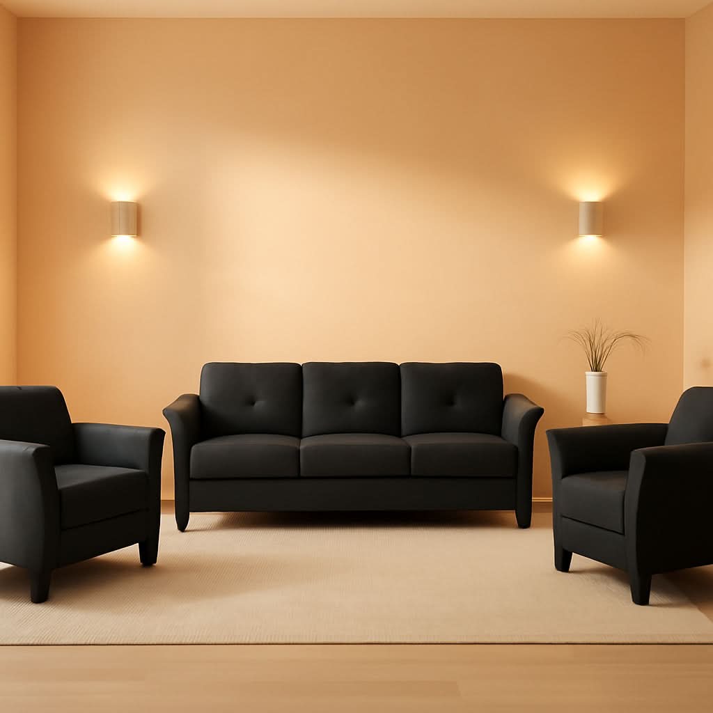 Black Microfiber Modern Sofa Set 3 Piece Chair Loveseat