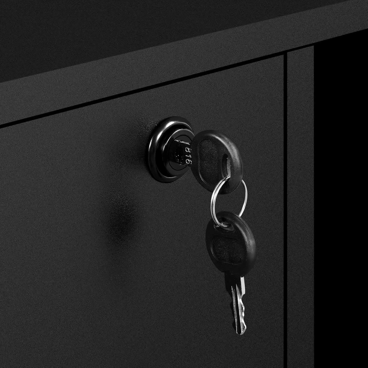 Black Mobile Lateral File Cabinet With 2 Drawers And 4 Open Compartments