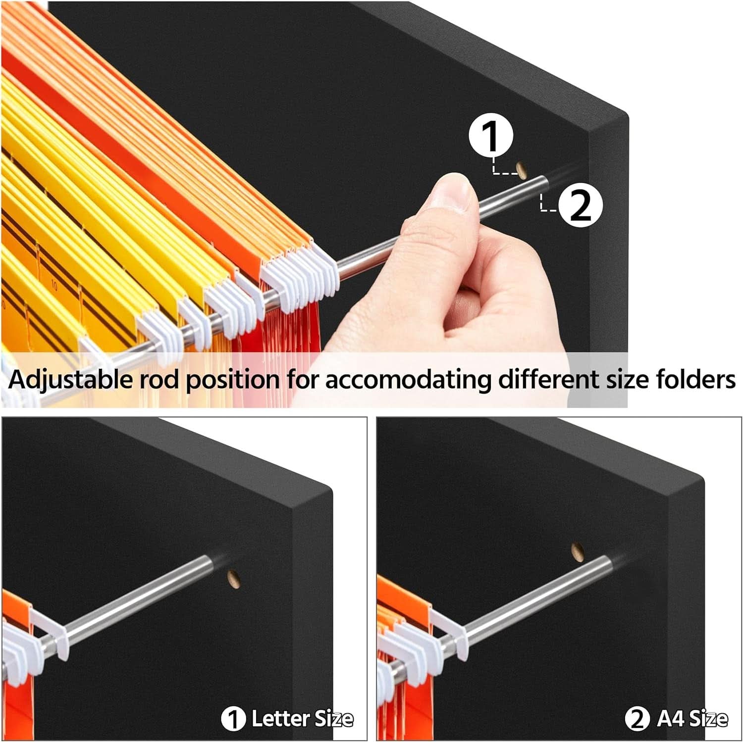 Black Mobile Lateral File Cabinet With 2 Drawers And 4 Open Compartments