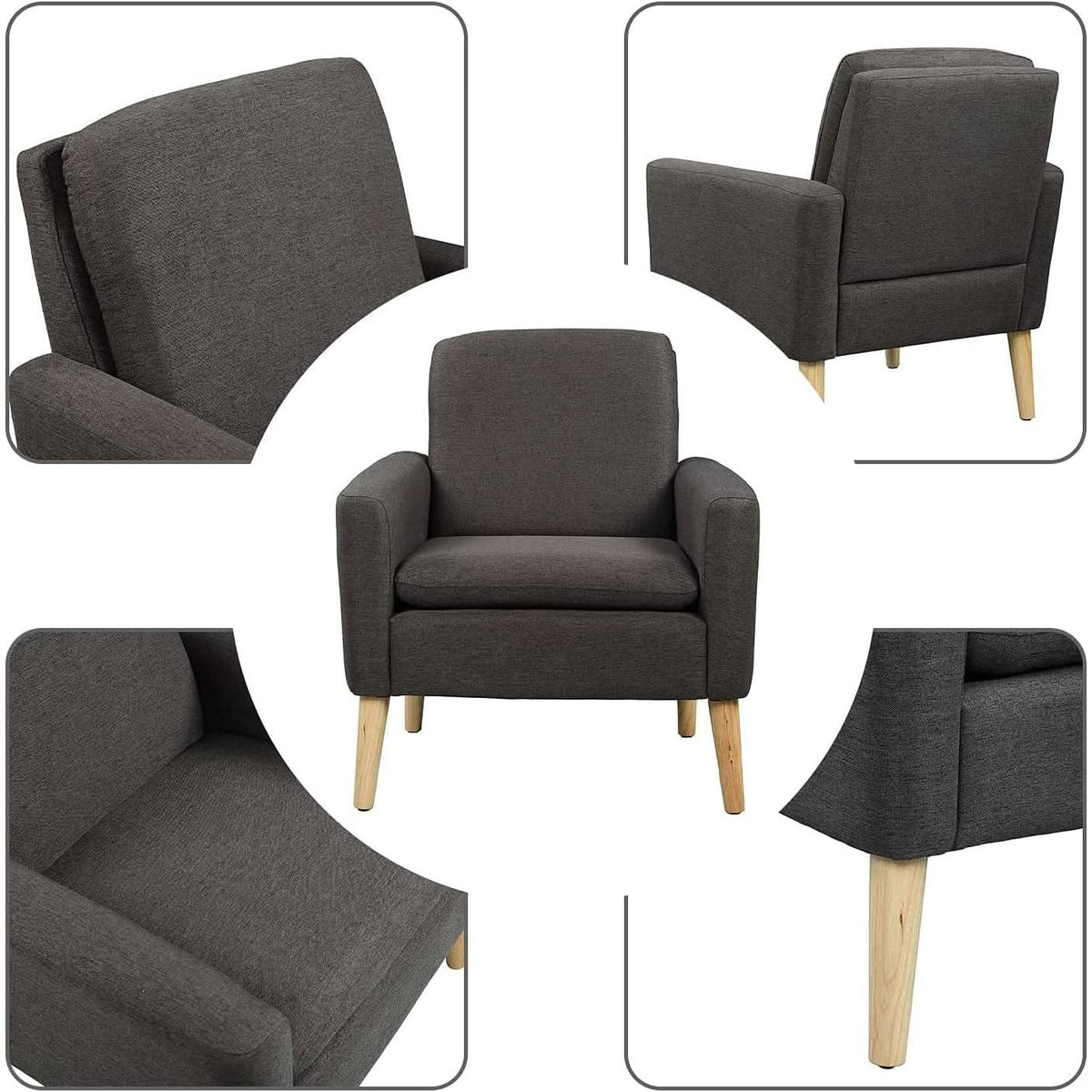 Black Modern Accent Armchair With Ergonomic Deep Seat For Living Room