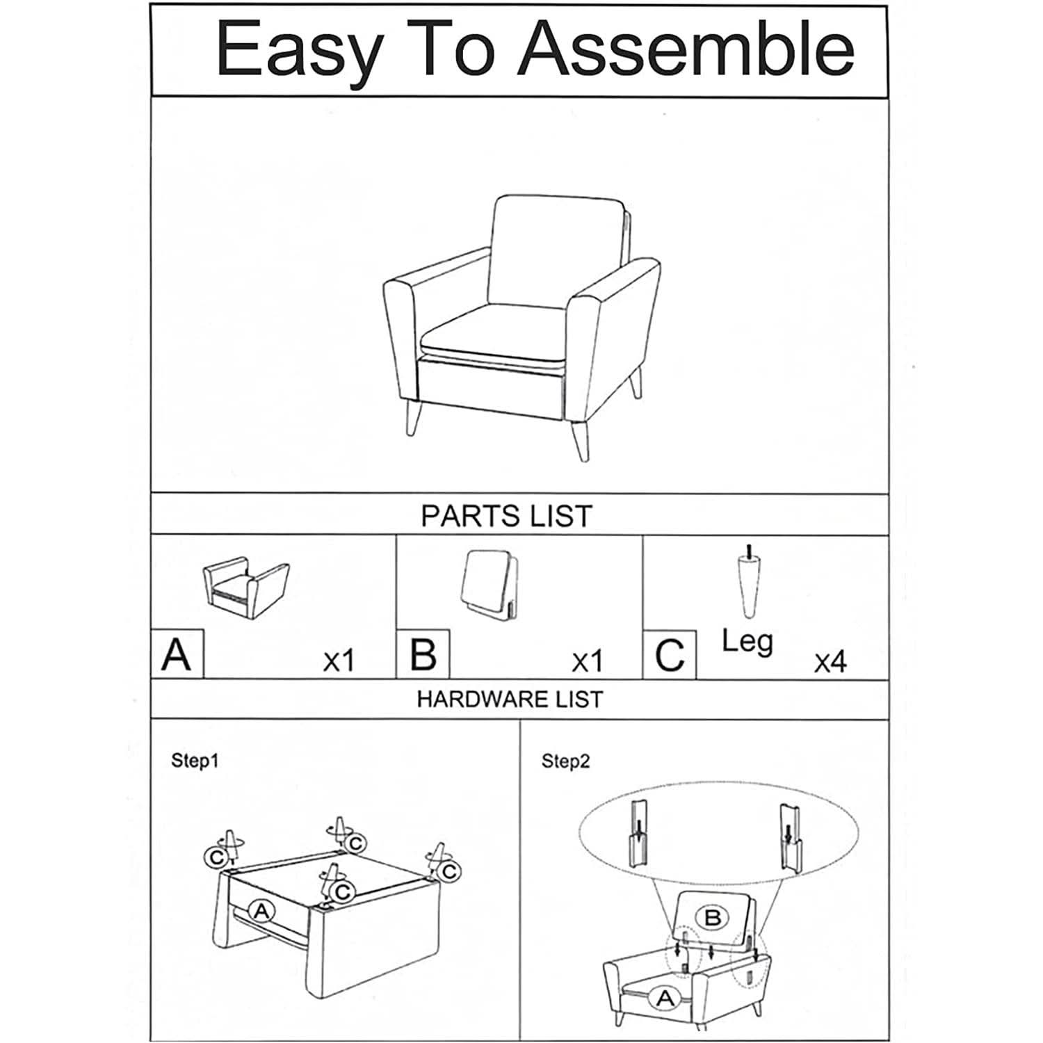 Black Modern Accent Armchair With Ergonomic Deep Seat For Living Room