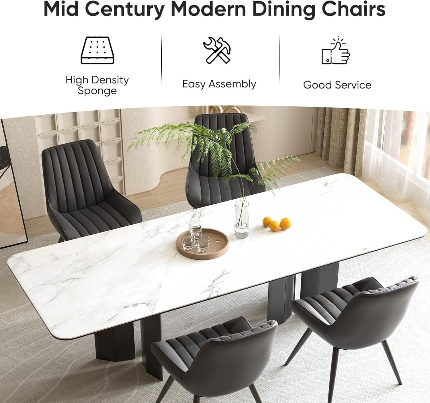 Black Modern Dining Chairs Set Of 4 With Thick Cushions