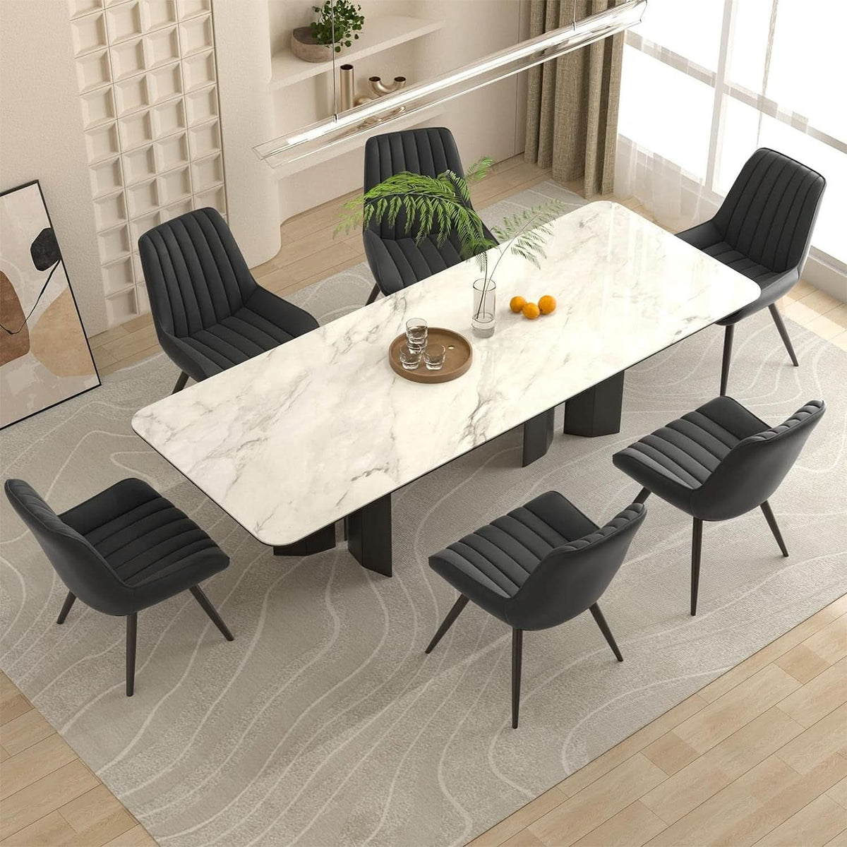 Black Modern Dining Chairs Set Of 4 With Thick Cushions