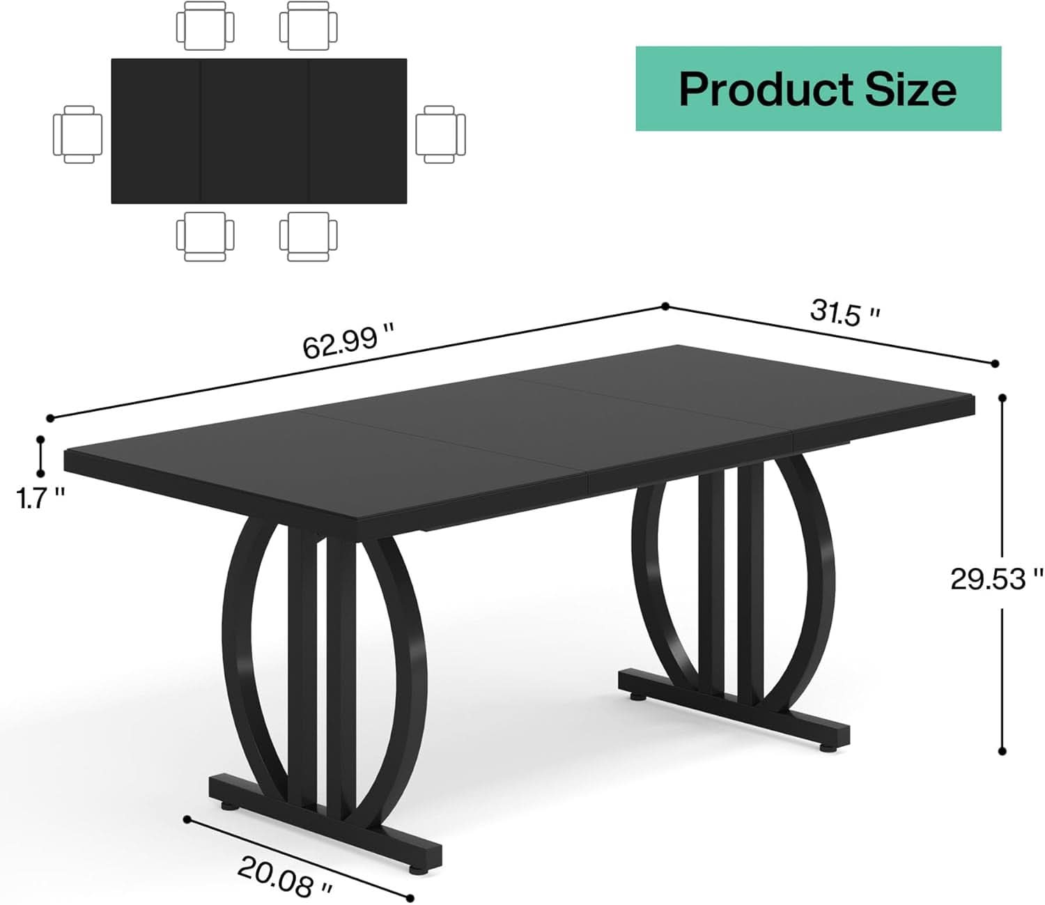 Black Modern Dining Table For Four To Six Rectangular