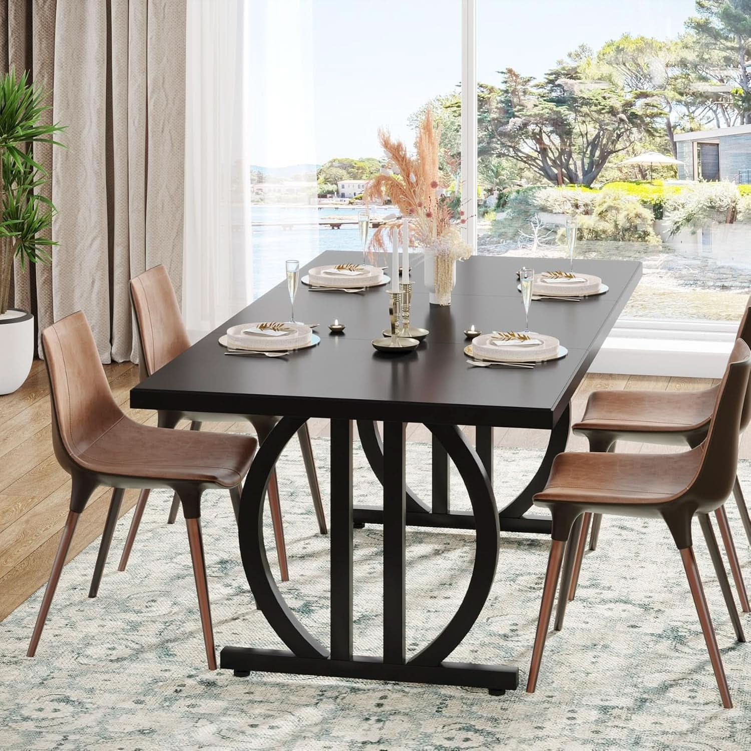 Black Modern Dining Table For Four To Six Rectangular