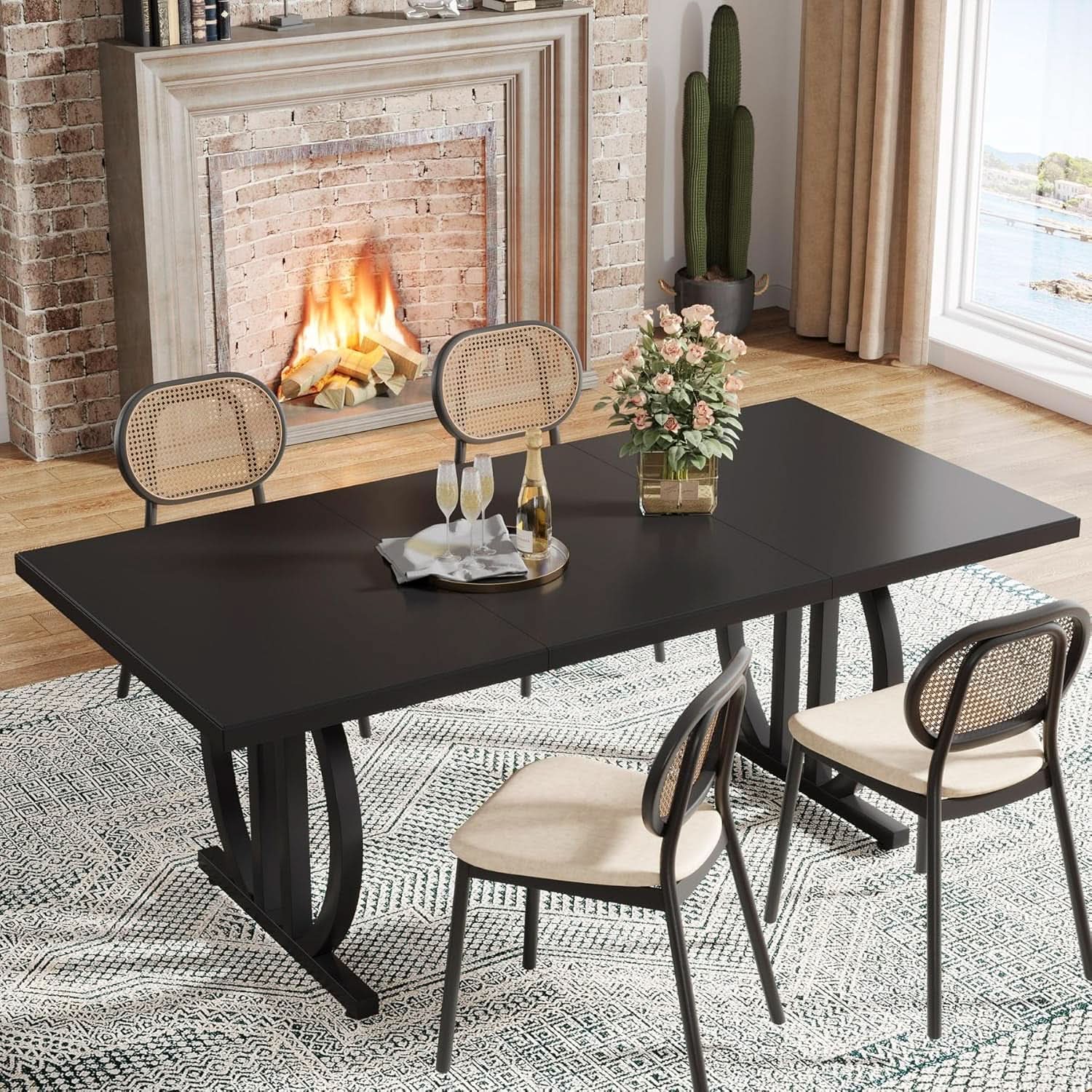 Black Modern Dining Table For Four To Six Rectangular
