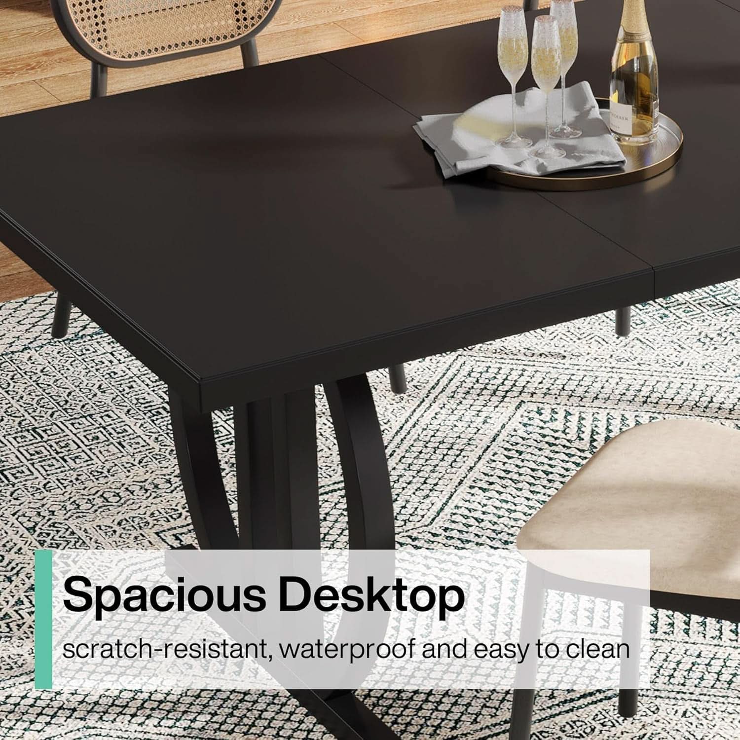 Black Modern Dining Table For Four To Six Rectangular