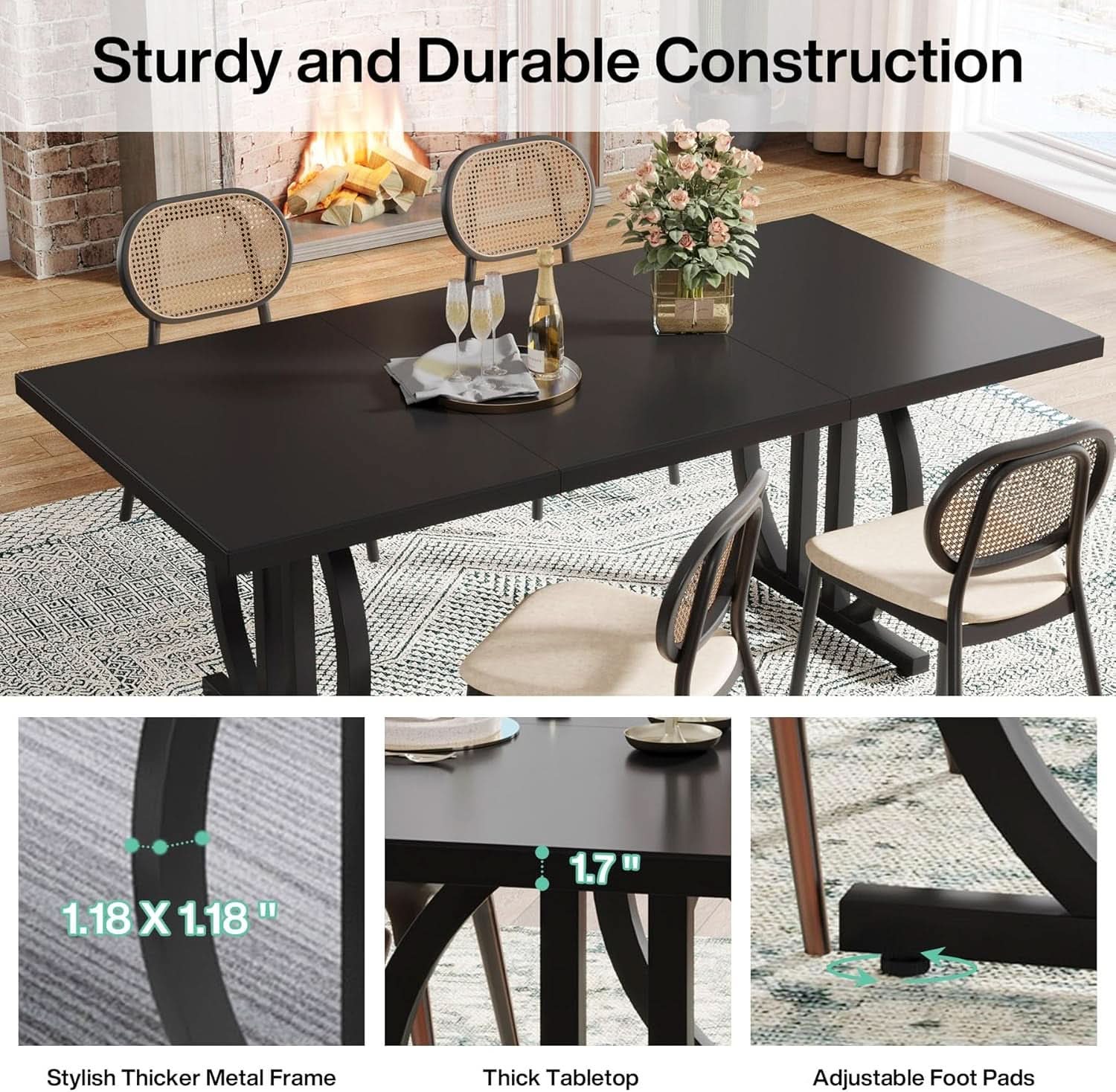 Black Modern Dining Table For Four To Six Rectangular