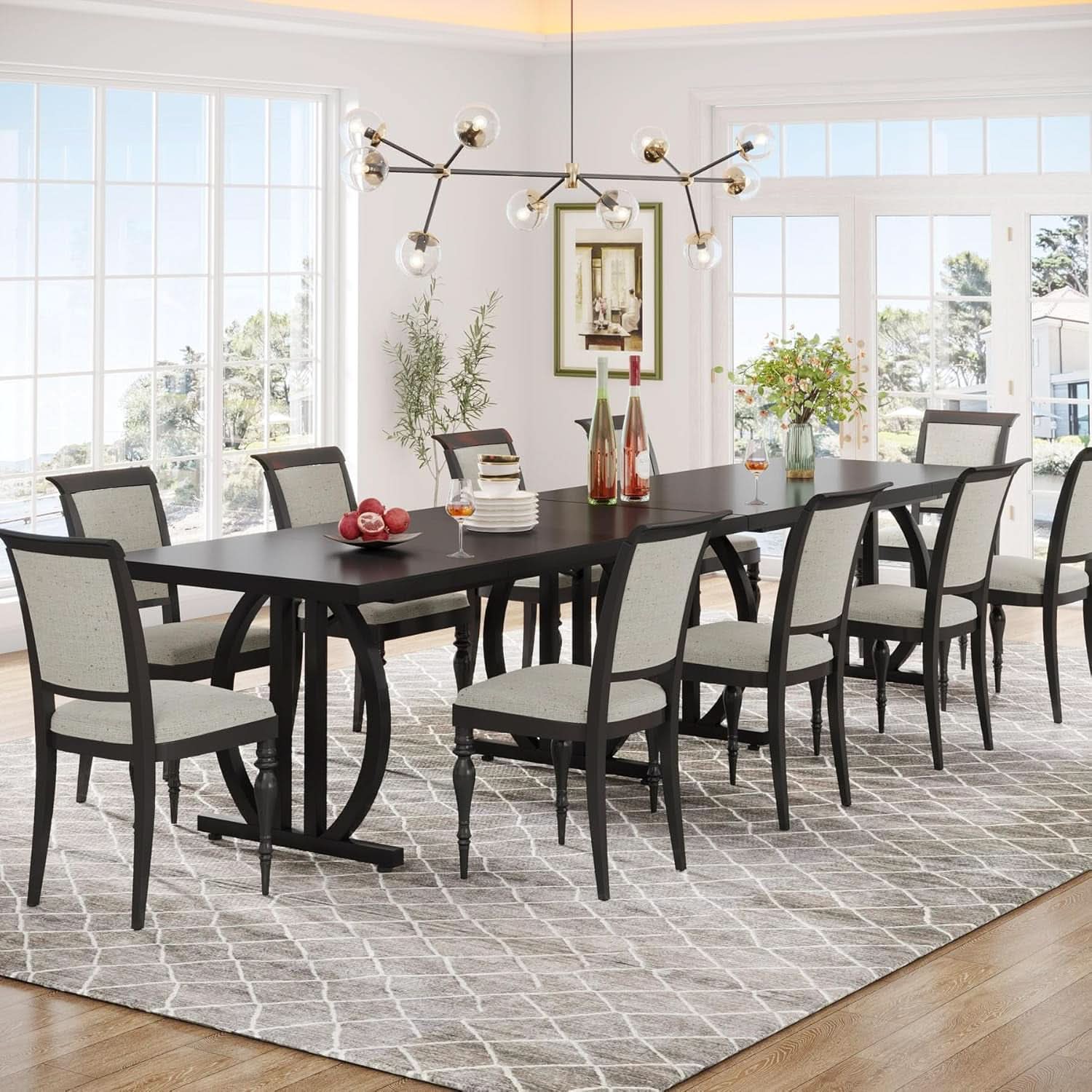 Black Modern Dining Table For Four To Six Rectangular