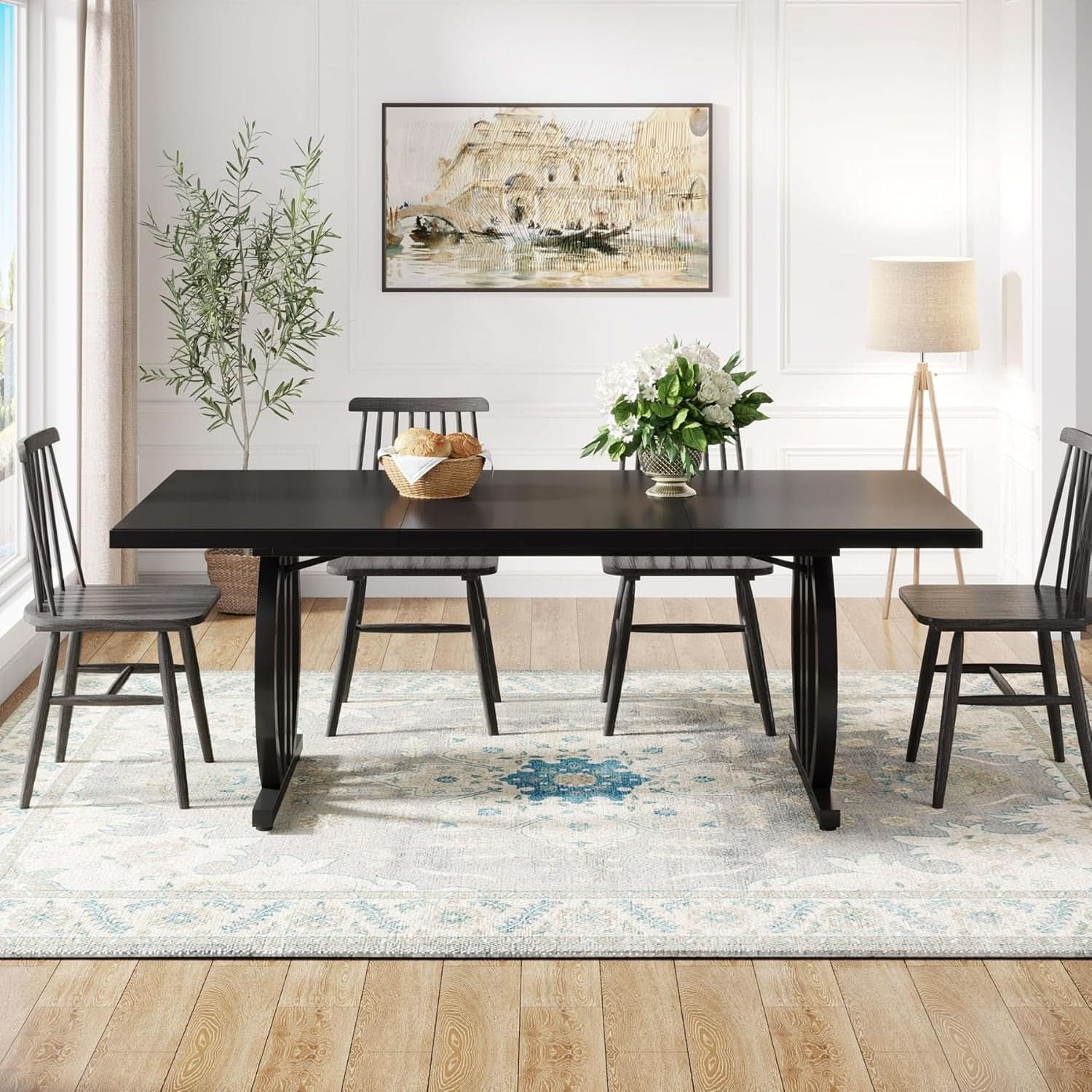 Black Modern Dining Table For Four To Six Rectangular