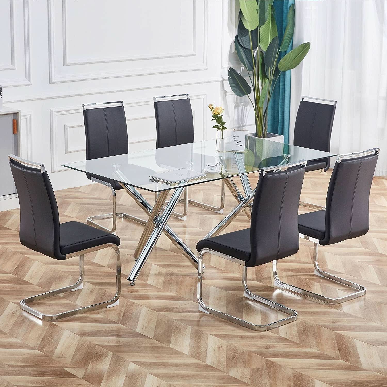 Black Modern High Back Faux Leather Dining Chairs Set Of 4