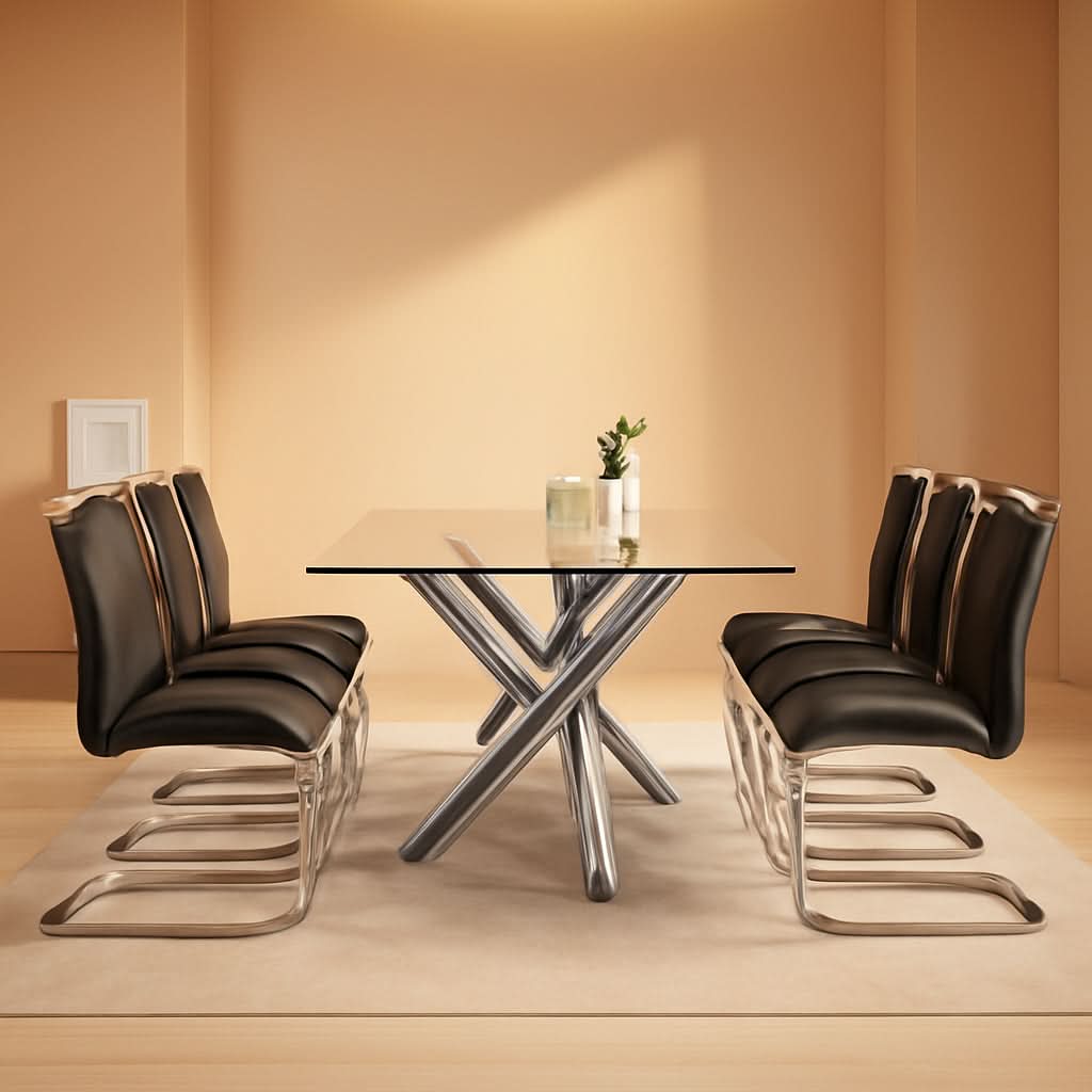 Black Modern High Back Faux Leather Dining Chairs Set Of 4
