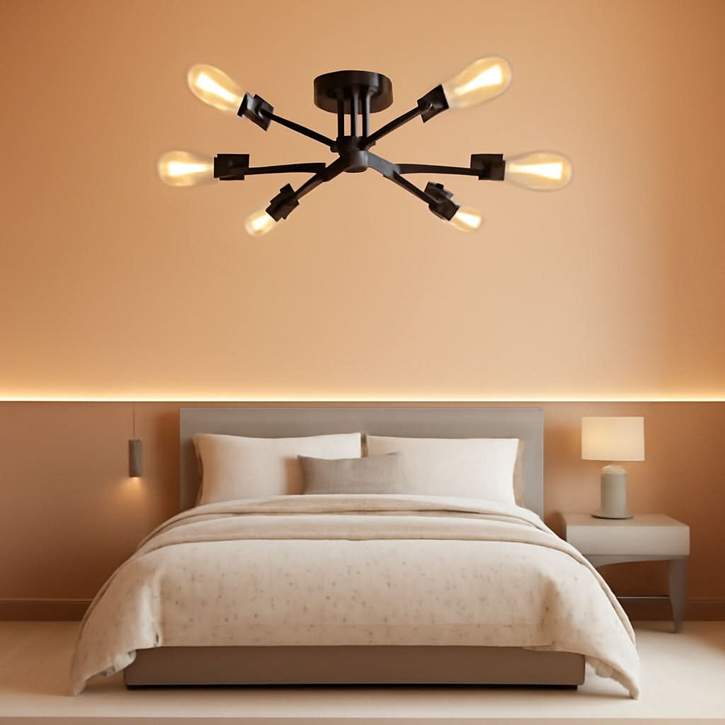 Black Modern Sputnik Chandelier 6 Light Ceiling Fixture