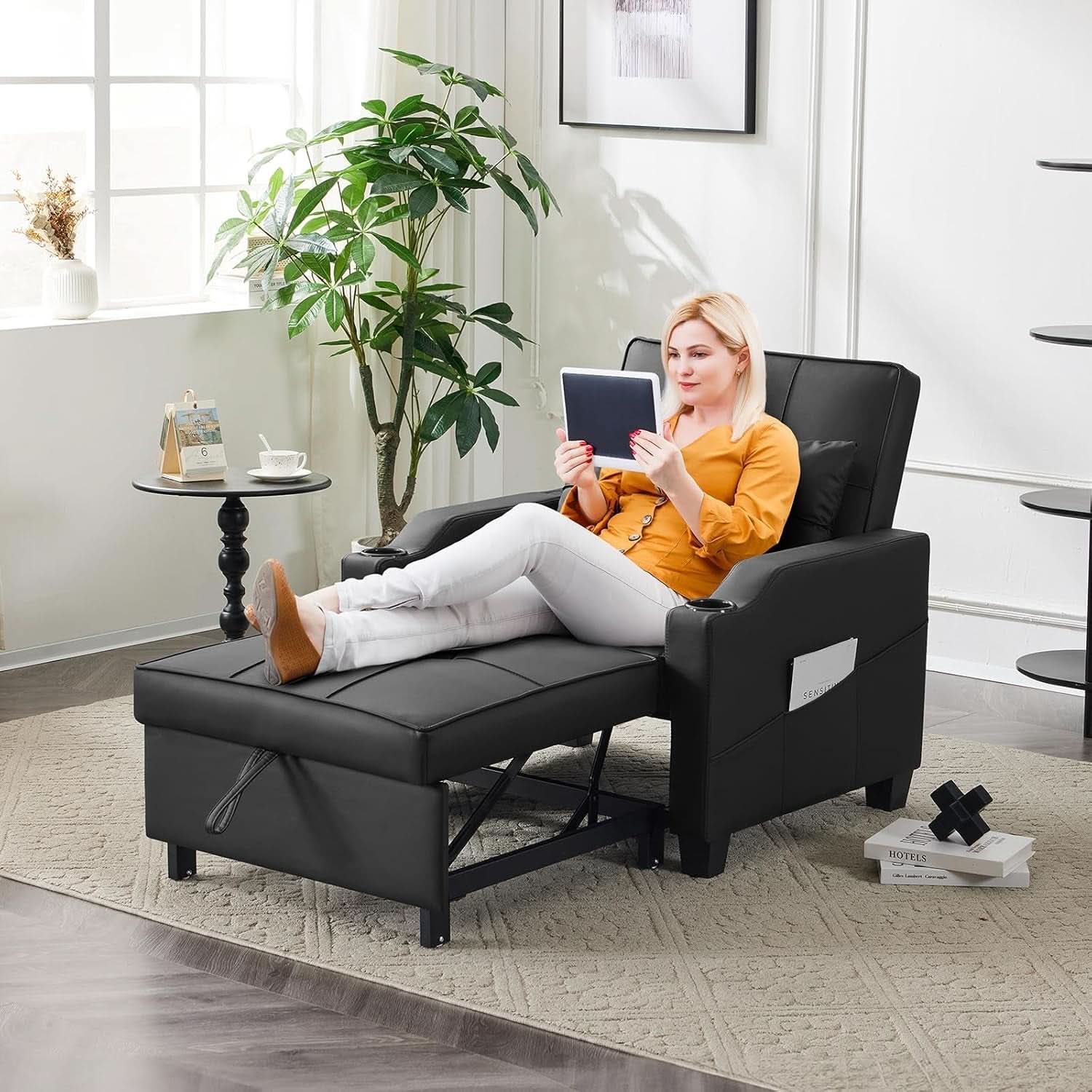 Black Multifunctional Sleeper Chair Sofa Bed Usb Ports