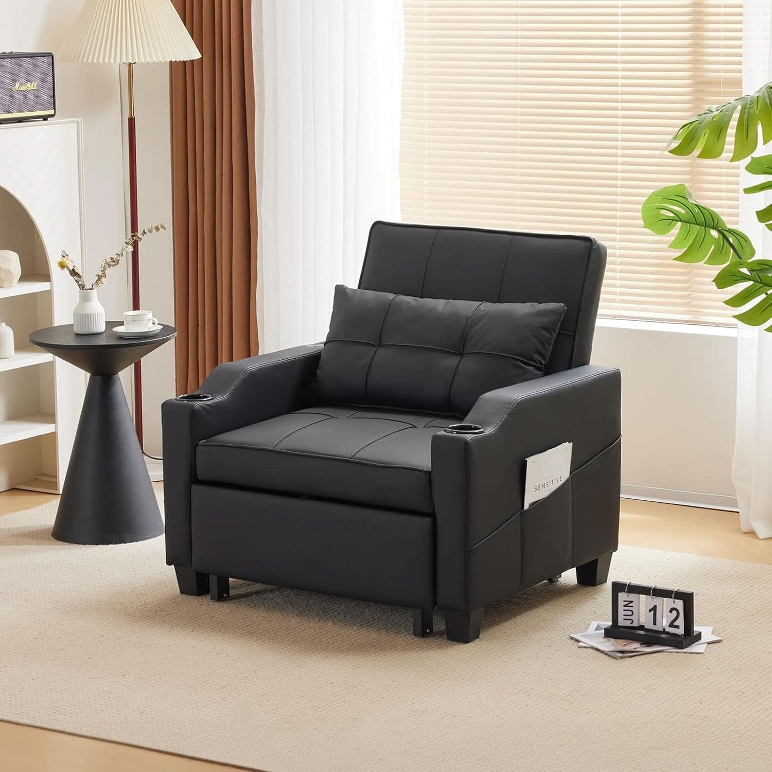 Black Multifunctional Sleeper Chair Sofa Bed Usb Ports
