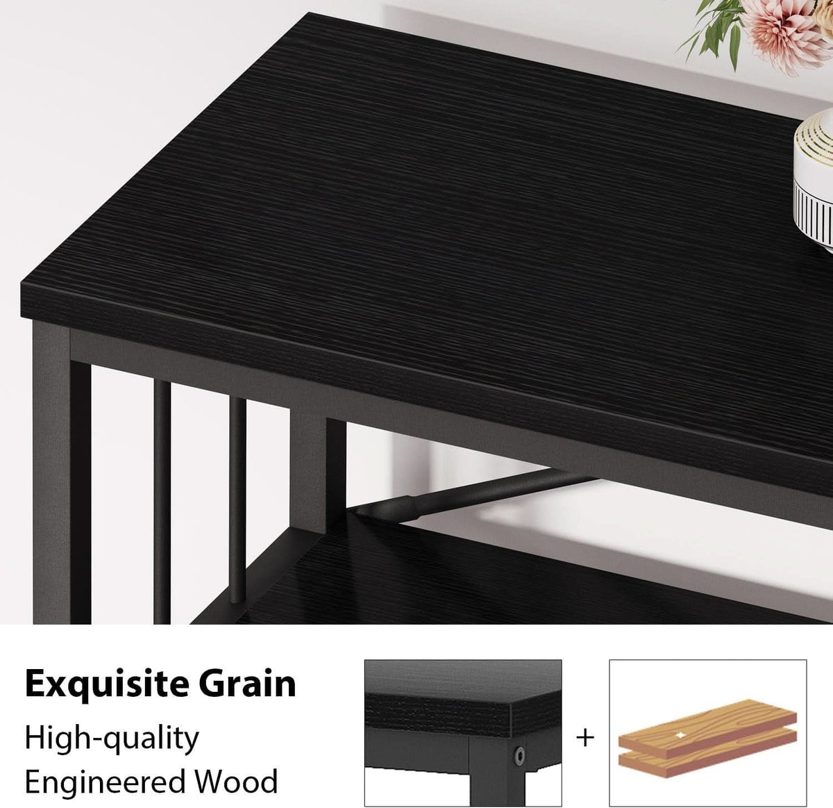 Black Oak 63 Inch Open Bookshelf With Three Shelves
