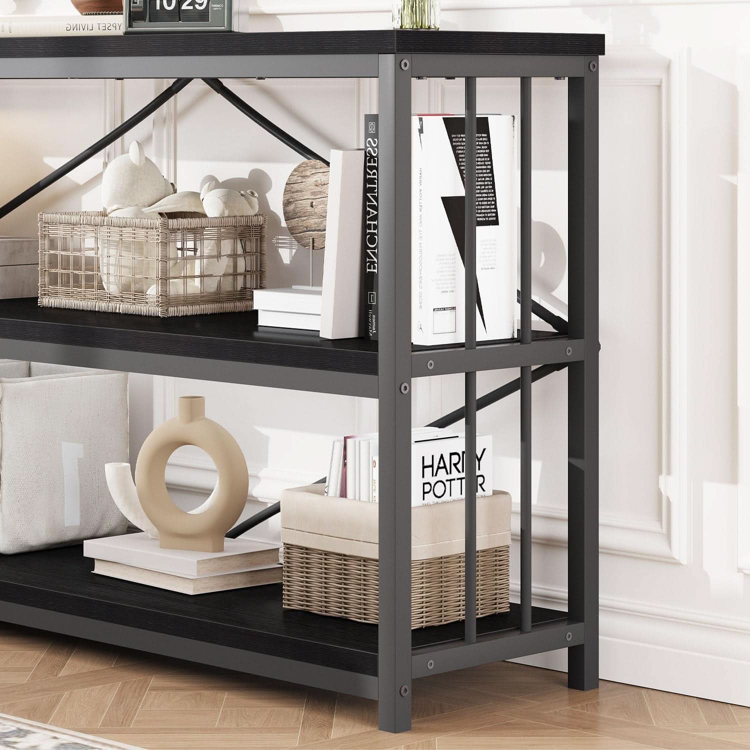 Black Oak 63 Inch Open Bookshelf With Three Shelves