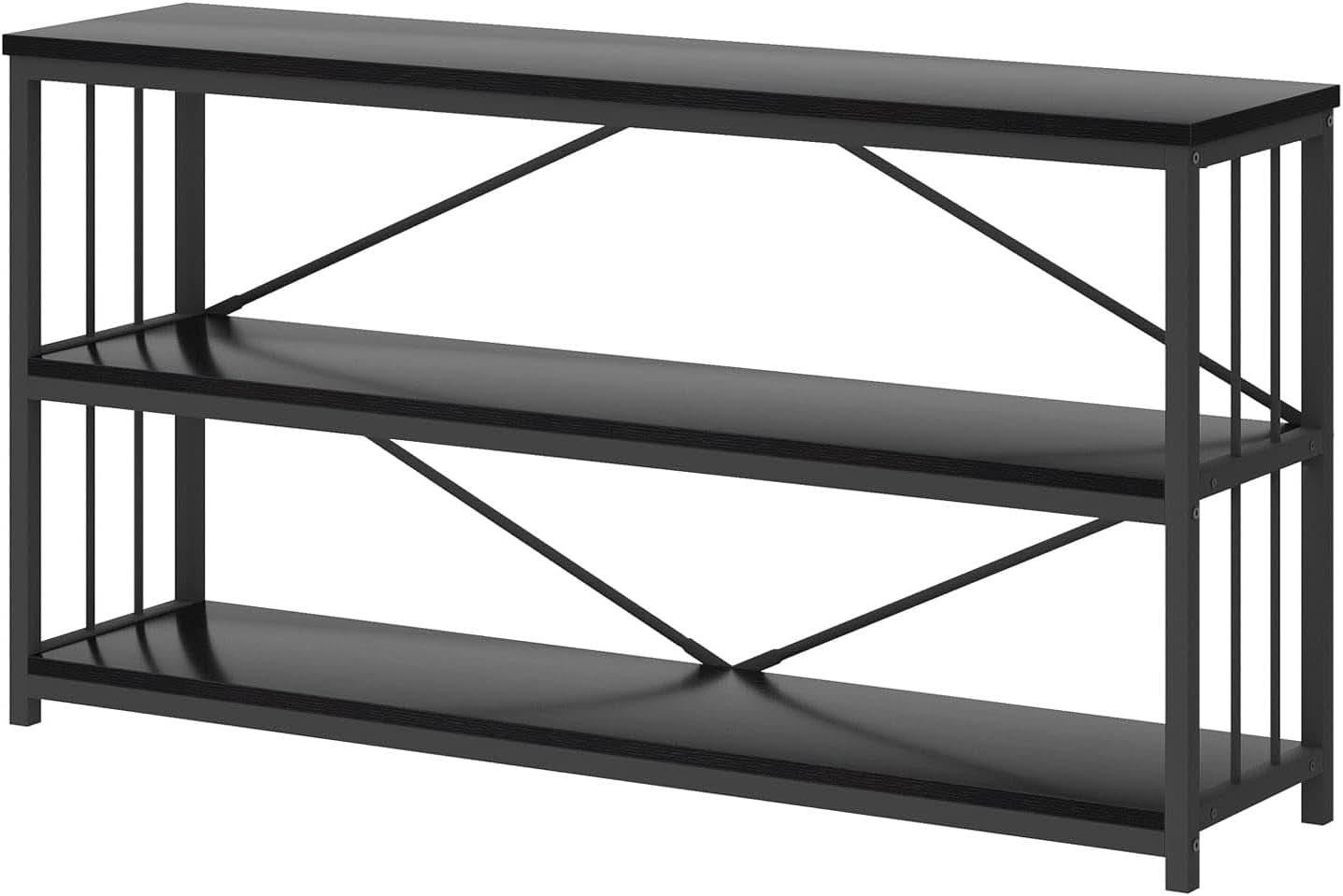 Black Oak 63 Inch Open Bookshelf With Three Shelves