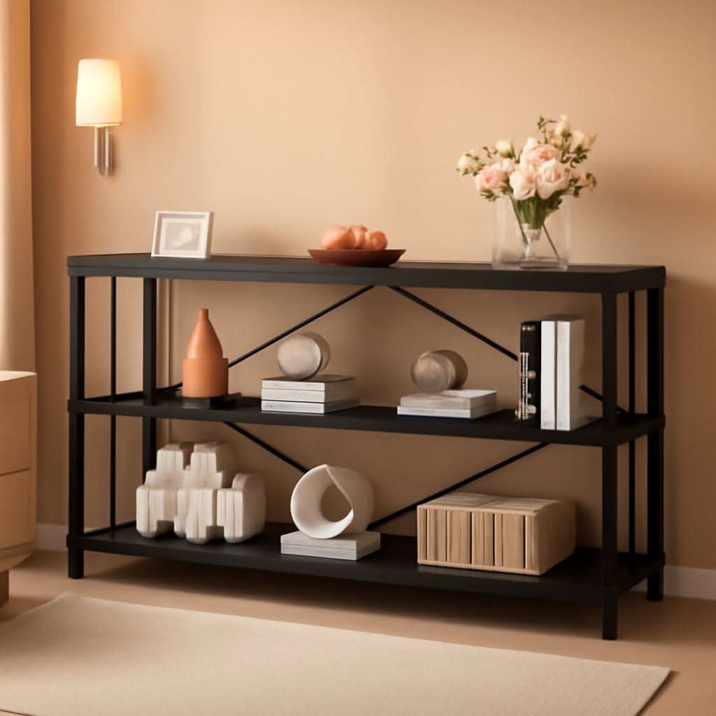 Black Oak 63 Inch Open Bookshelf With Three Shelves