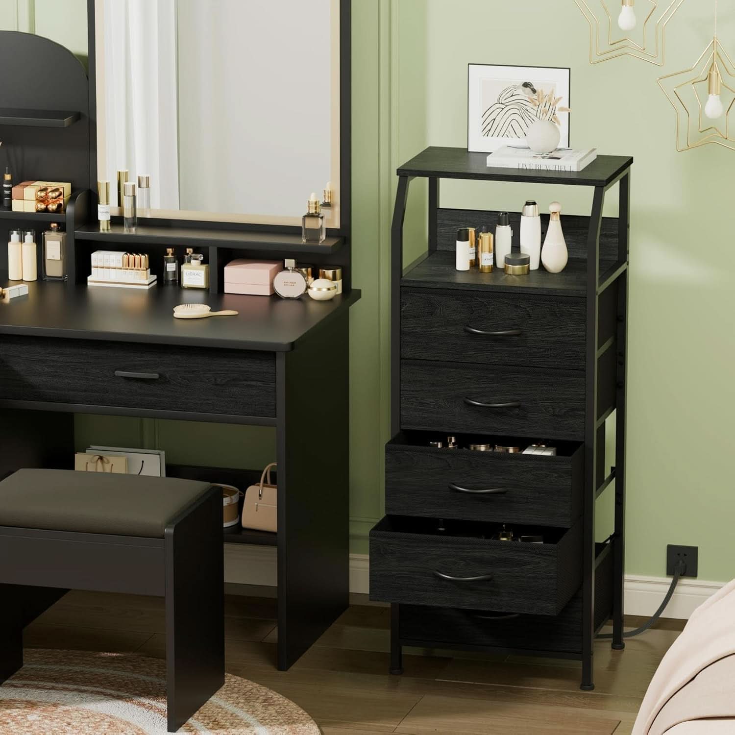 Black Oak Dresser With Integrated Charging Station