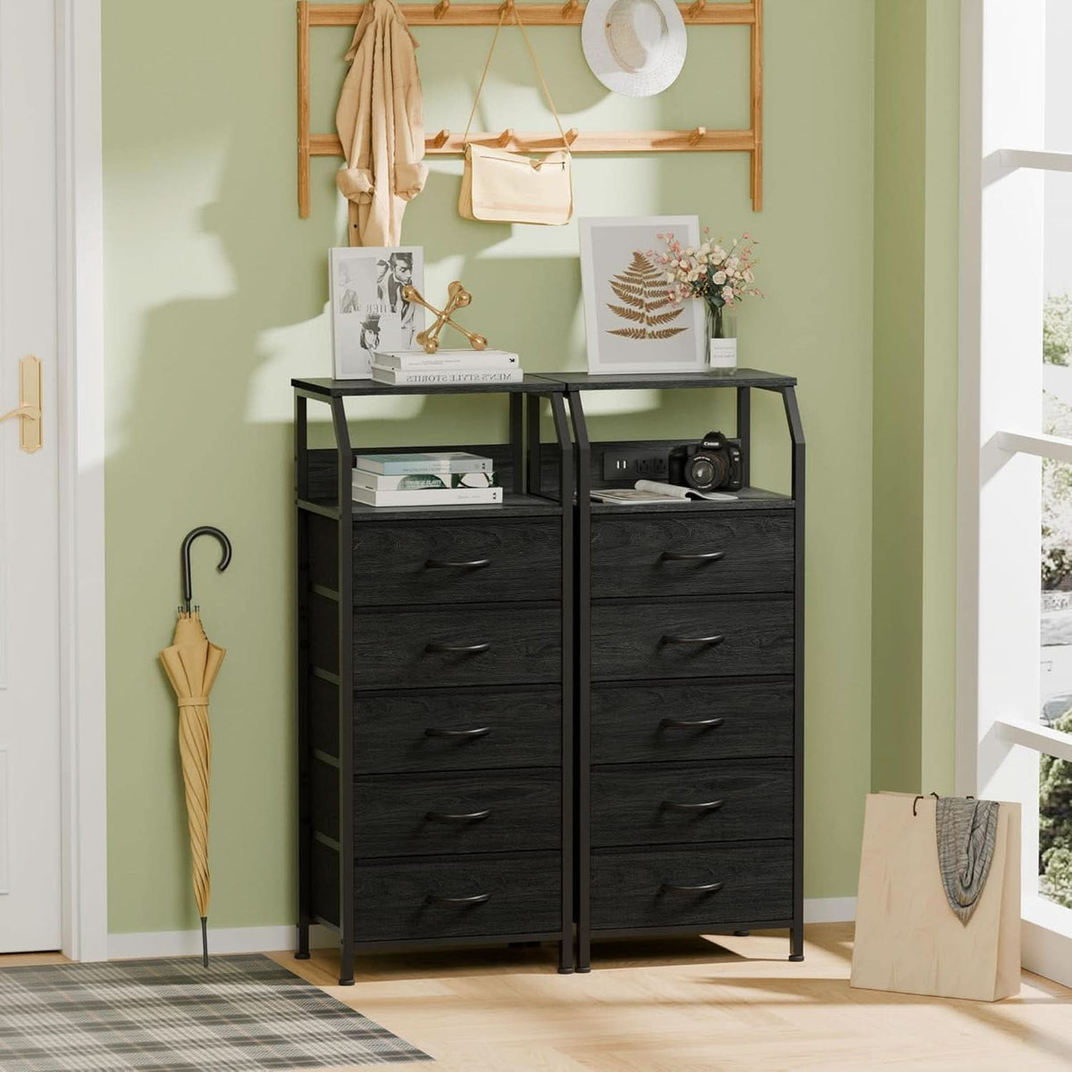 Black Oak Dresser With Integrated Charging Station