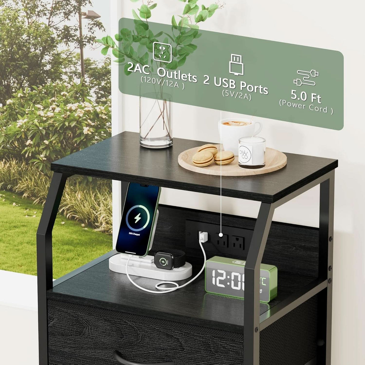 Black Oak Dresser With Integrated Charging Station