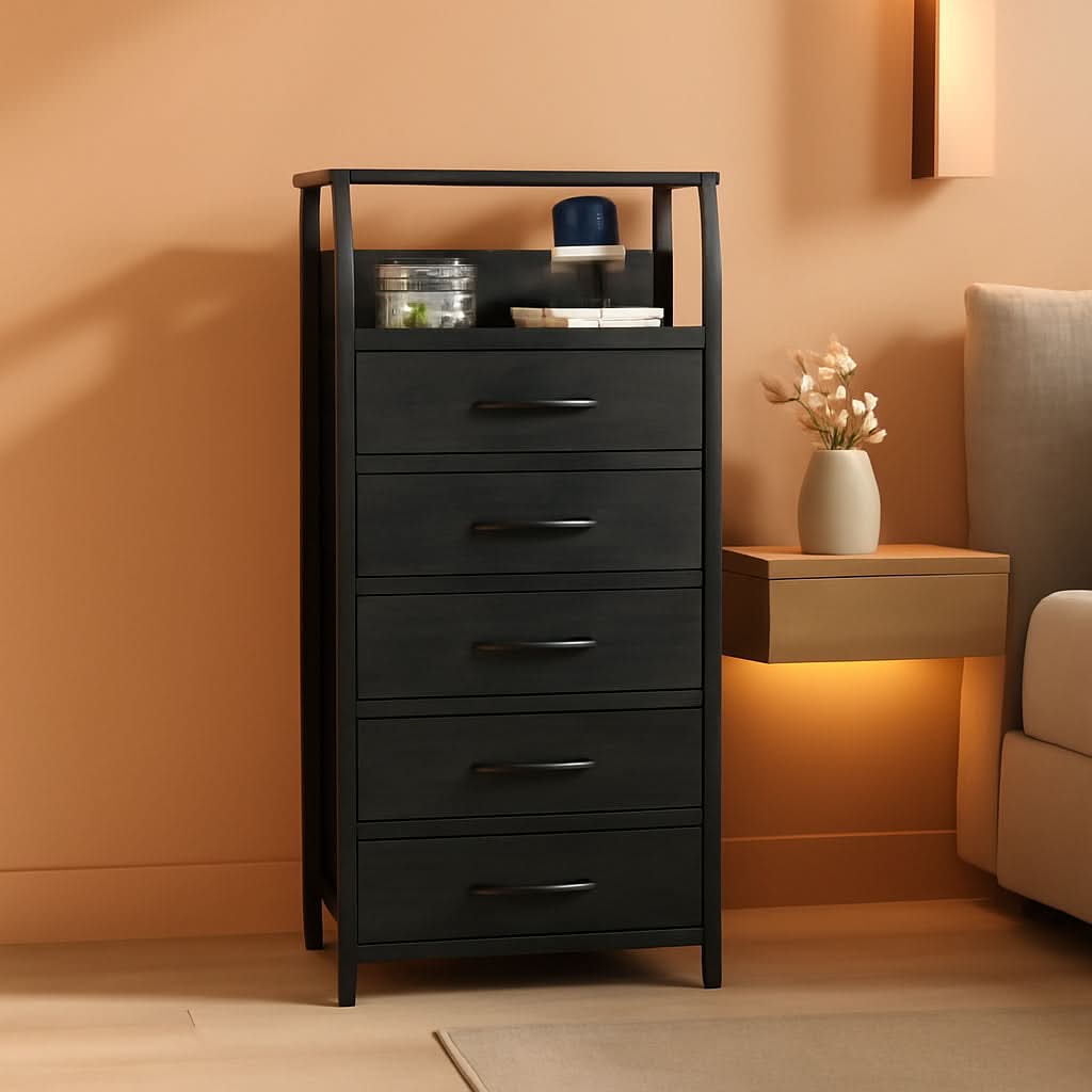 Black Oak Dresser With Integrated Charging Station