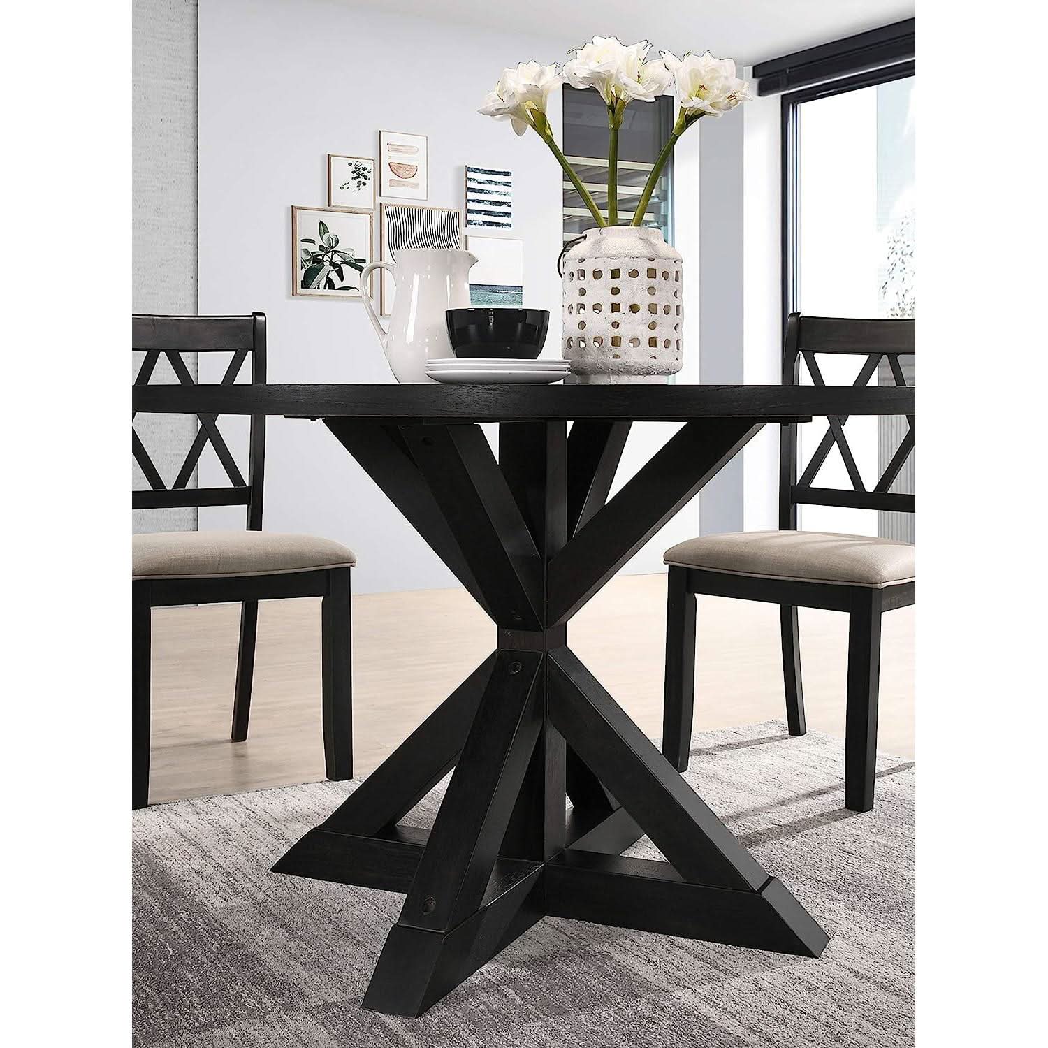 Black Oak Veneer Dining Table 48 Inch Square Cross Buck