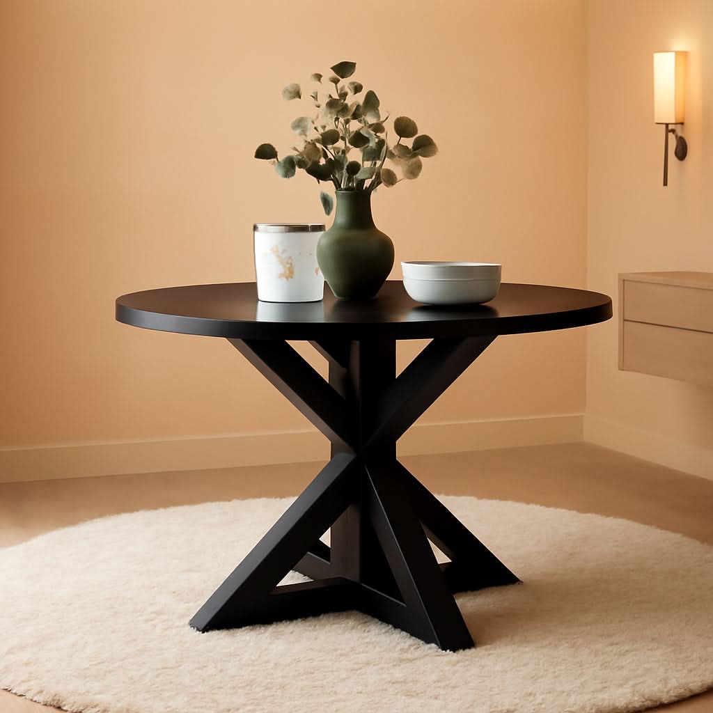 Black Oak Veneer Dining Table 48 Inch Square Cross Buck