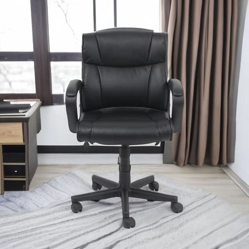 Black Office Chair With Padded Armrests Height Adjustable