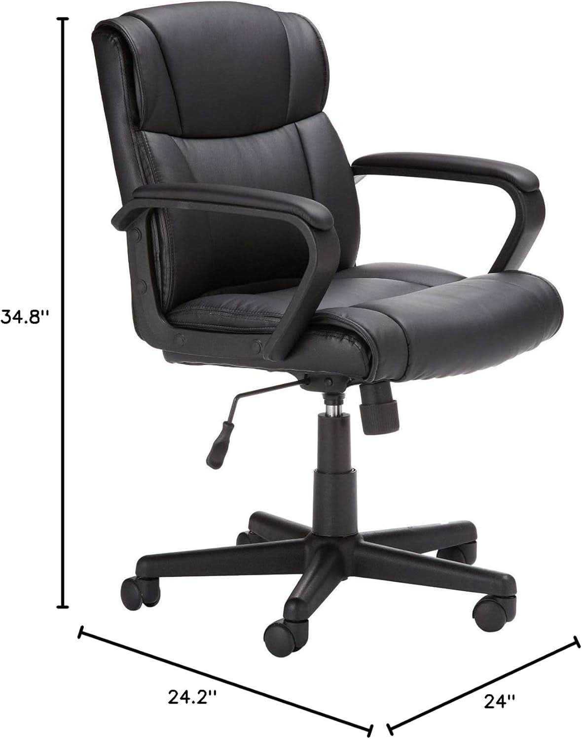 Black Office Chair With Padded Armrests Height Adjustable