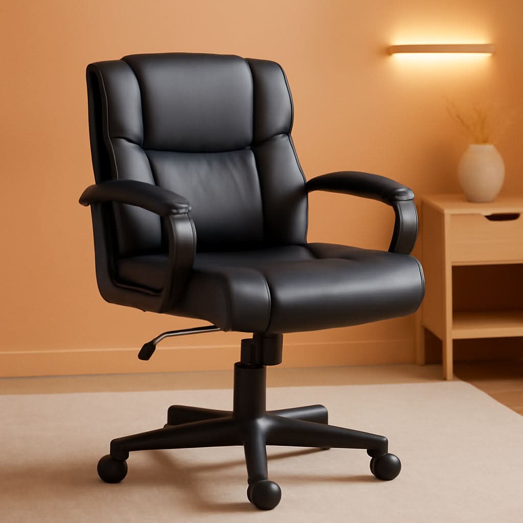 Black Office Chair With Padded Armrests Height Adjustable