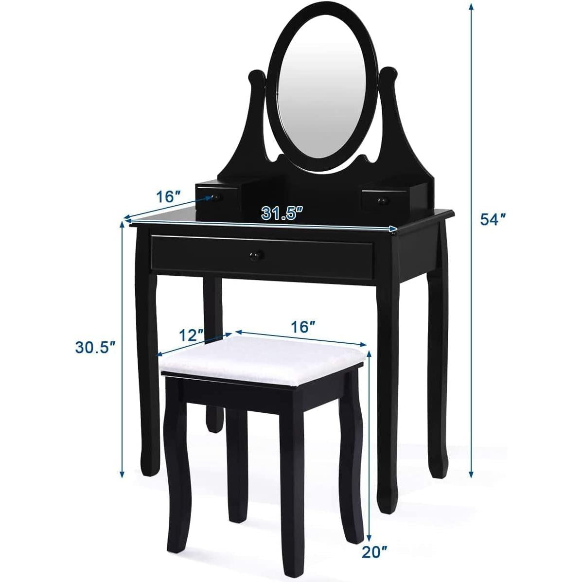 Black Oval Mirror Vanity Set For Bedroom Makeup Table