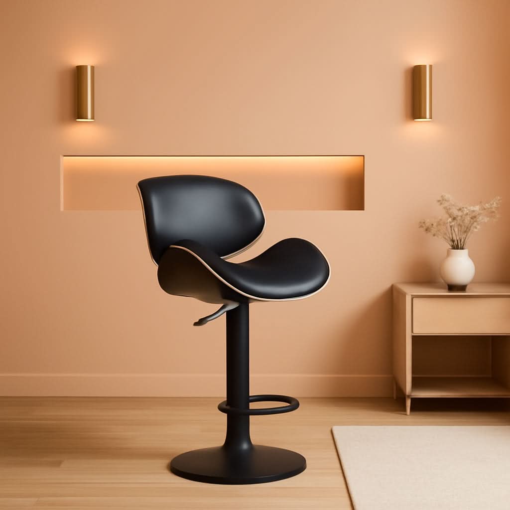 Black PU Leather Bar Stools With Back 21 Inch Wide