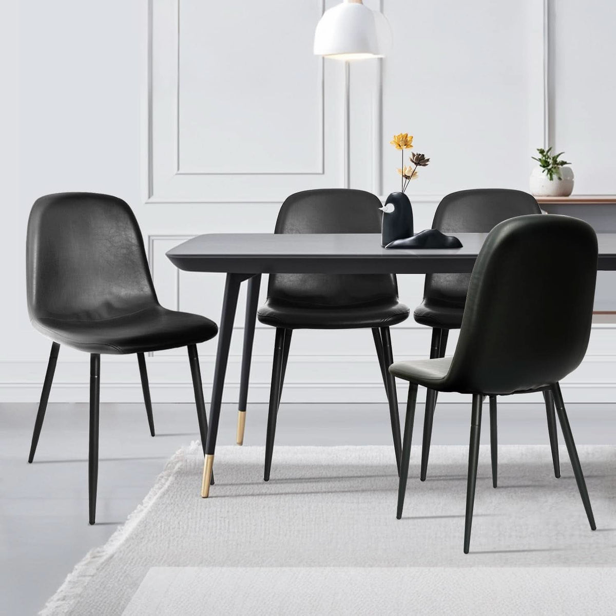 Black PU Leather Dining Chair Set Of 4 For Dining Room
