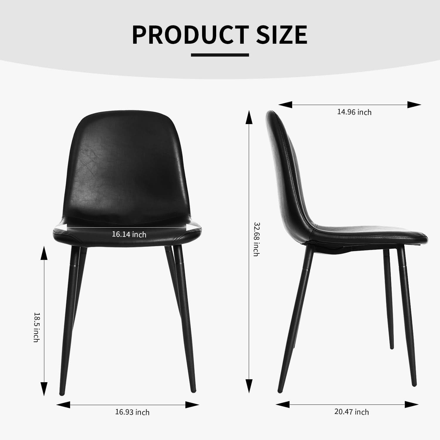 Black PU Leather Dining Chair Set Of 4 For Dining Room
